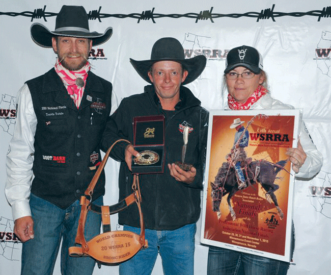 Travis Yutzie, WSRRA Ranch Bronc Director, Justin Quint, 2015 WSRRA World Champion Ranch Bronc Rider and Naomi Loomis,  WSRRA Association Representative